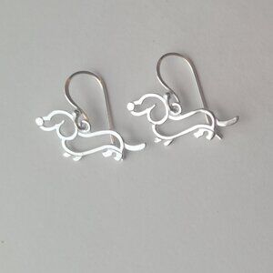 Sterling Dog Dangle Earrings Silver Doxie Dachshund Weenie Dog